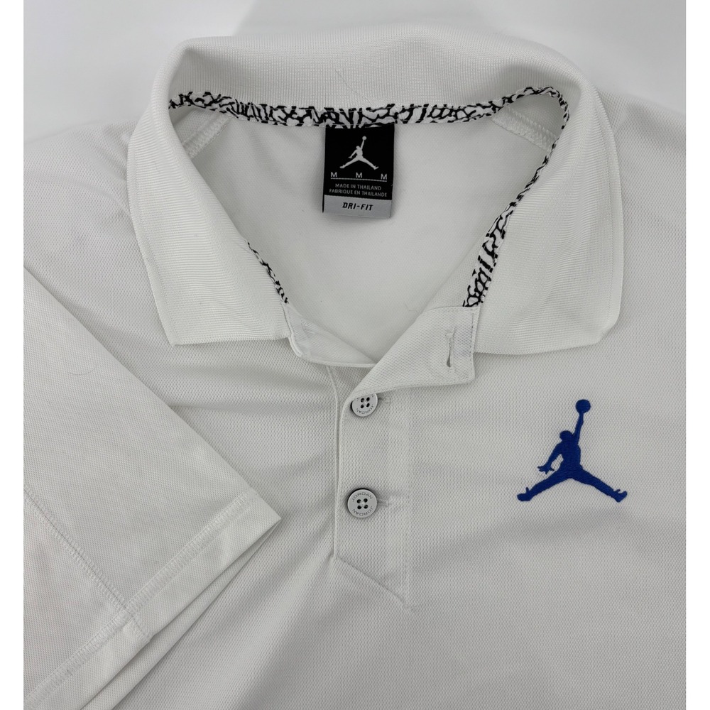 Nike Jordan Dri-Fit Golf Polo Shirt Men's Medium White Blue Jumpman Logo